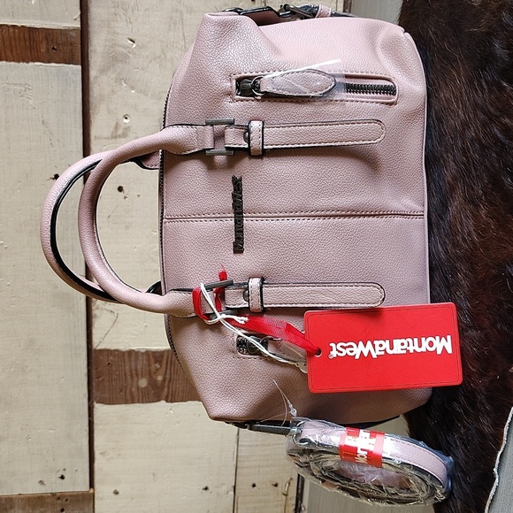 Montana West satchel crossbody bag pink rose colorzip top double handle New! - Picture 1 of 7